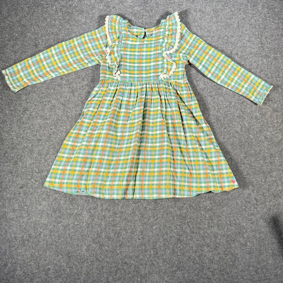Pink Chicken Other - Pink Chicken Girls Multi Color Plaid Ruffle Lace Trim Long Sleeve Dress Size 7Y